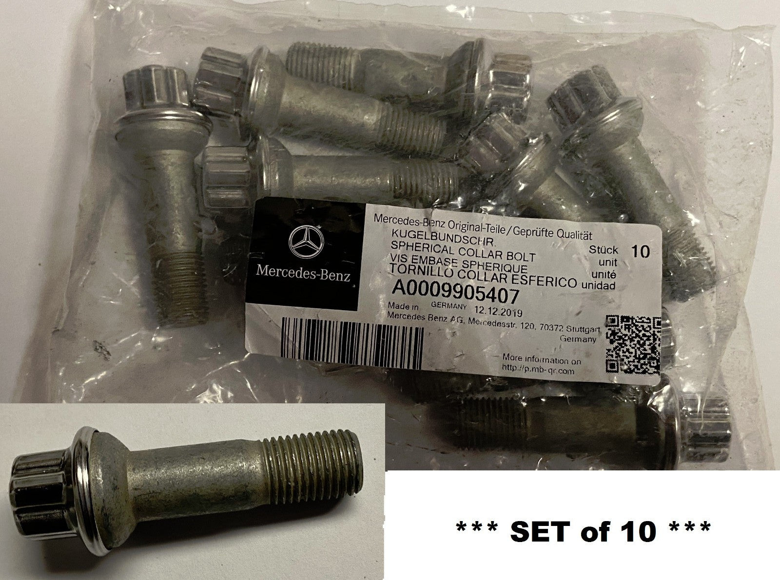 Set of 10 Genuine Mercedes-Benz Wheel Bolts OEM# A0009905407 Made in Germany