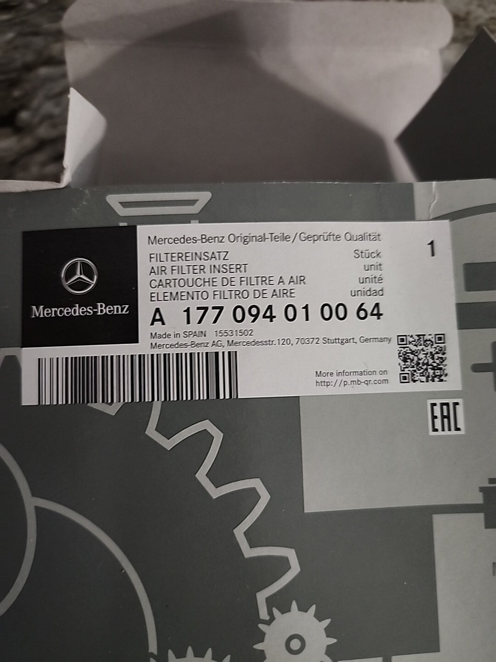 Mercedes-Benz Genuine OEM AMG Right Side Air Filter