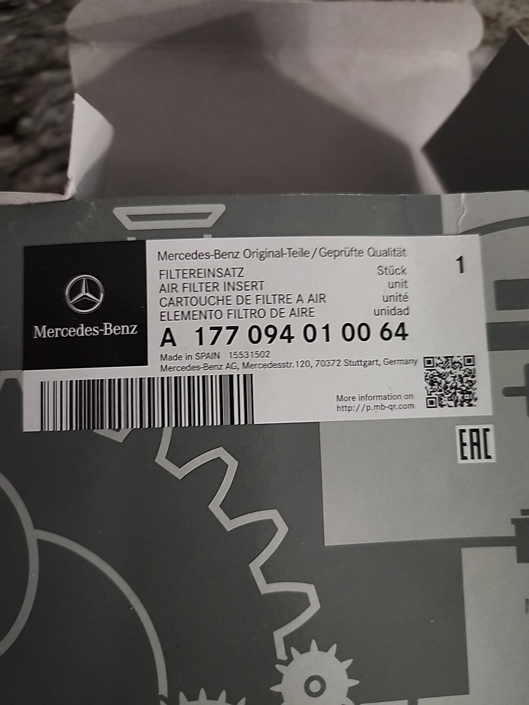 Mercedes-Benz Genuine OEM AMG Right Side Air Filter