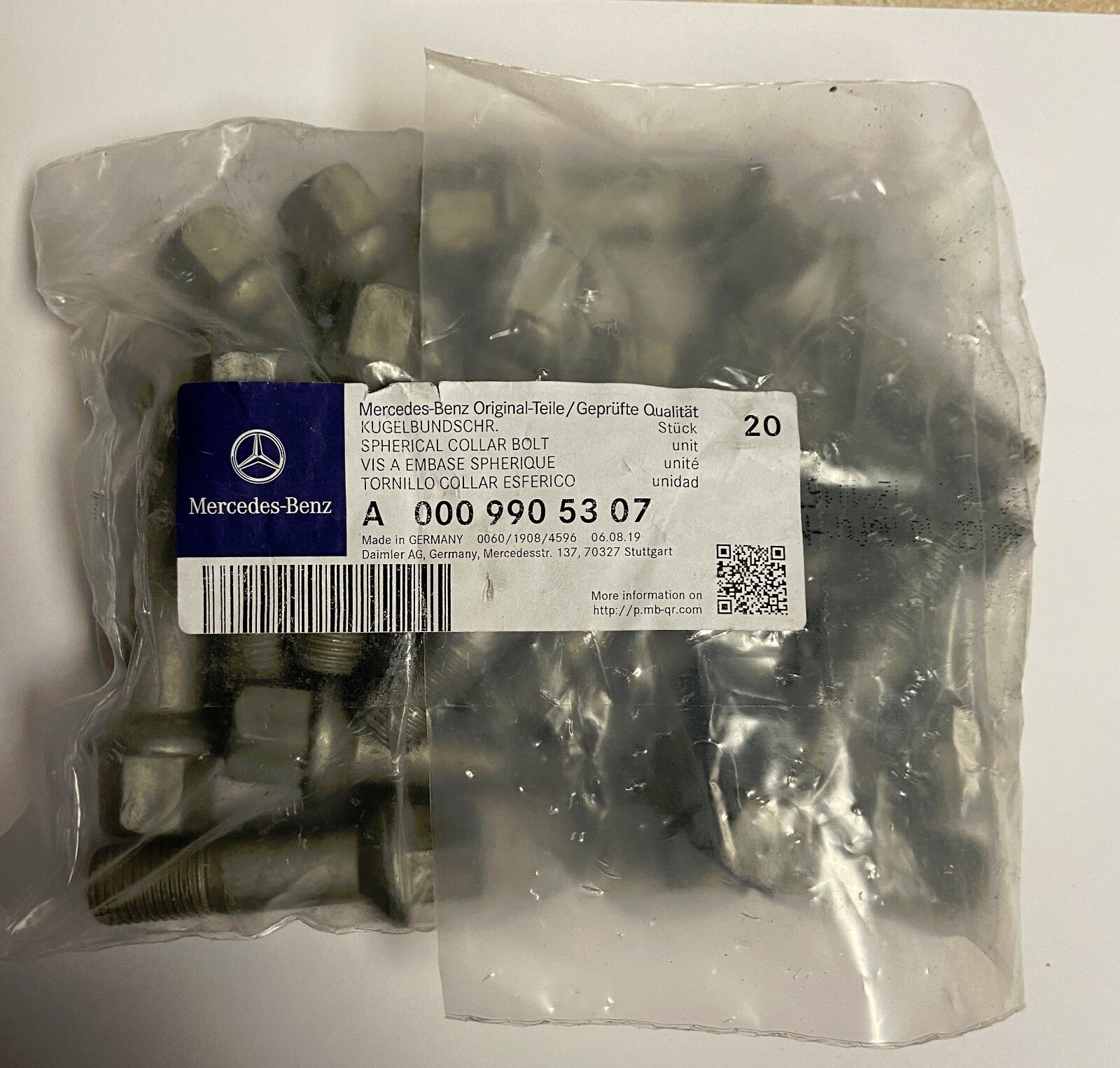 Set of 20 Genuine Mercedes-Benz Wheel Bolts OEM# 0009905307 Made in Germany