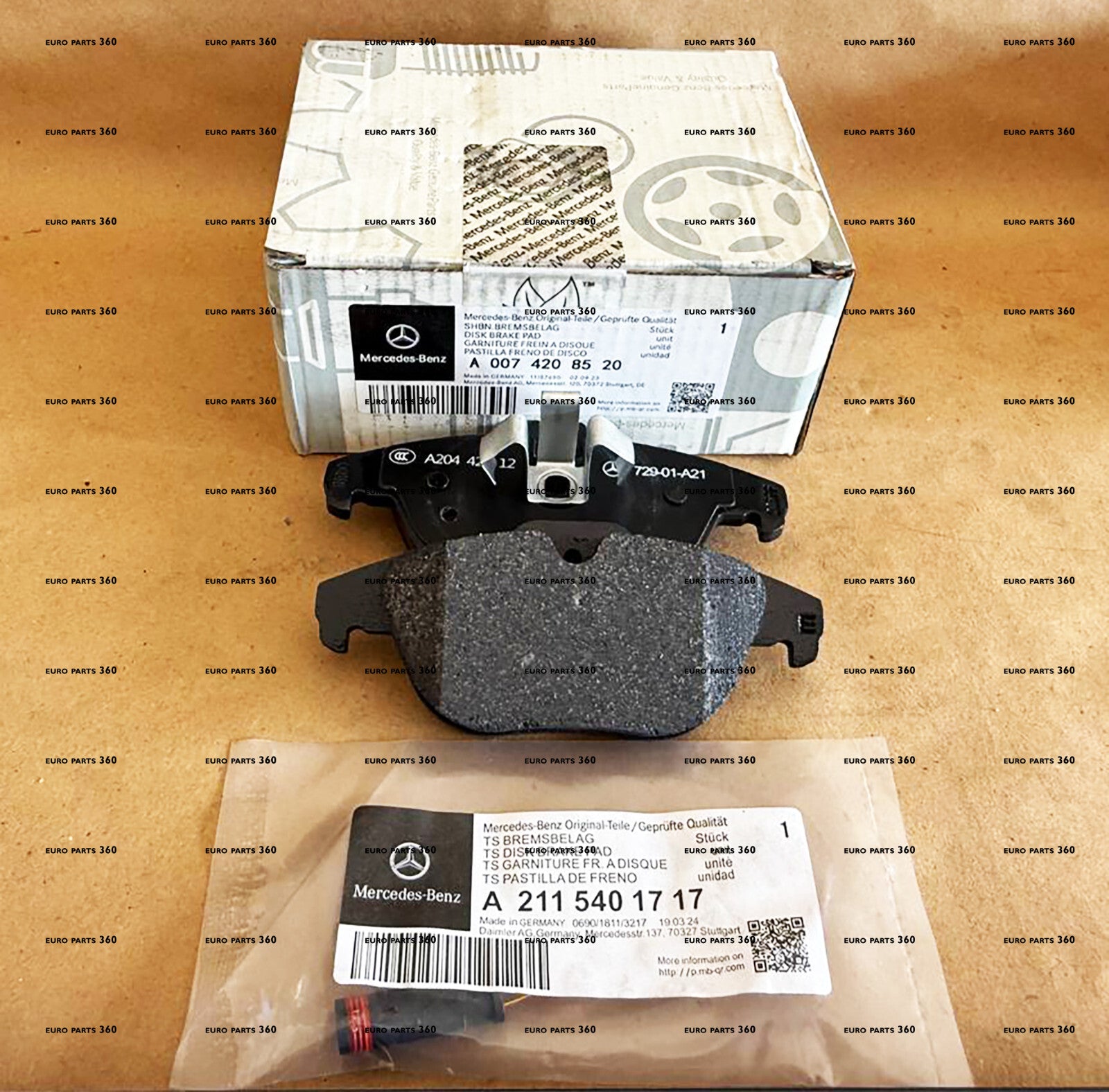 MERCEDES BENZ C300 C350 E250 SLC300 SLK250 SLK300 REAR BRAKE PADS WITH SENSORS