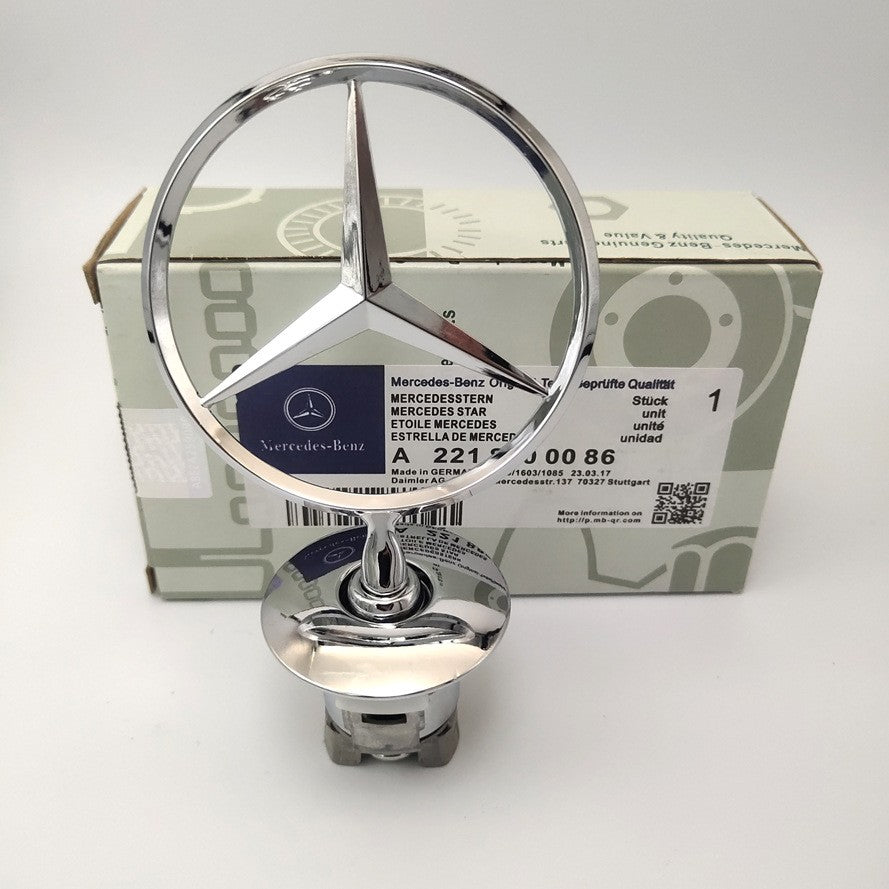 Silver Front Hood Ornament Mounted Star Emblem For Mercedes Benz C E S AMG NEW