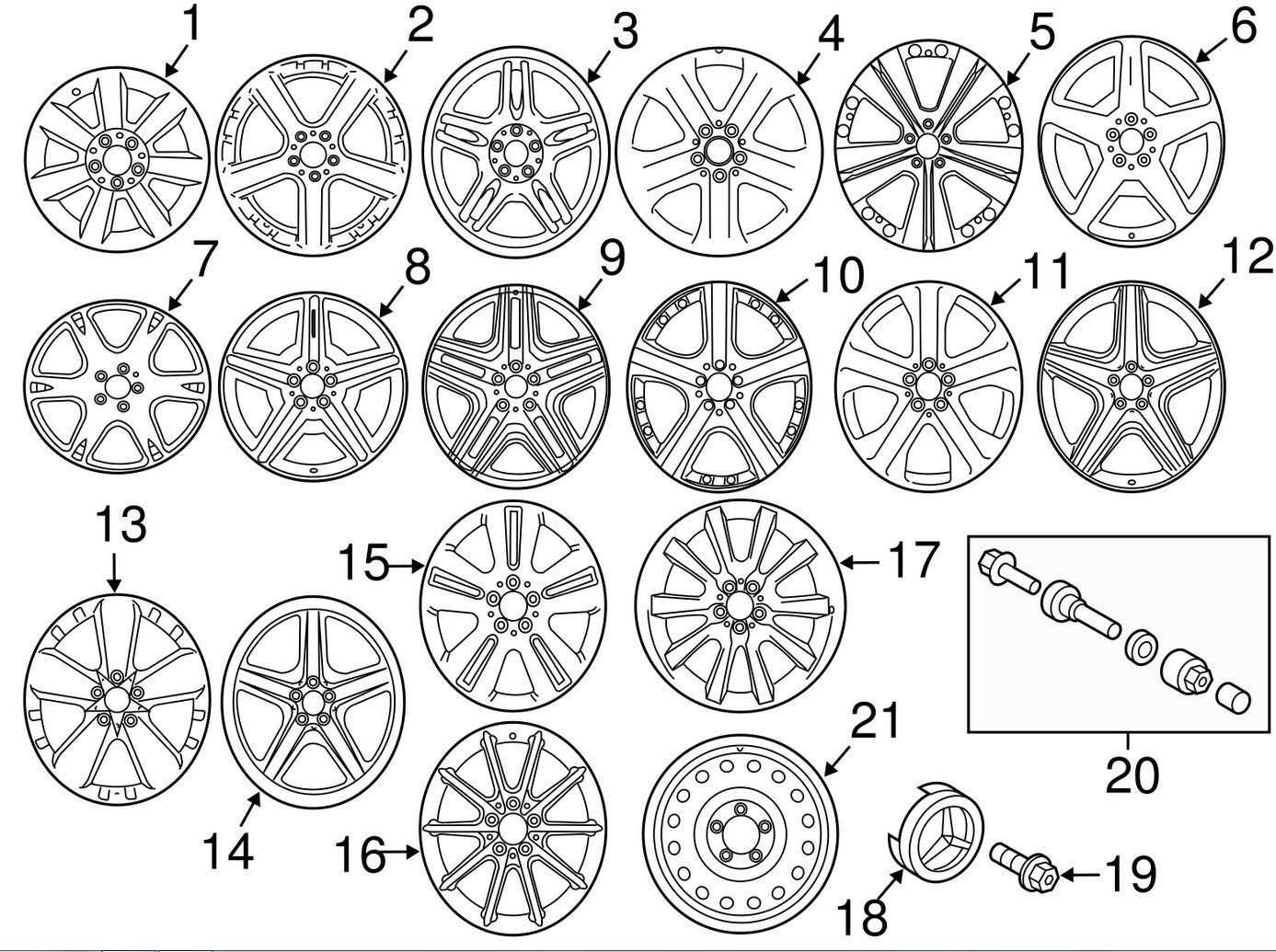 Set of 20 Genuine Mercedes-Benz Wheel Bolts OEM# 0009905307 Made in Germany