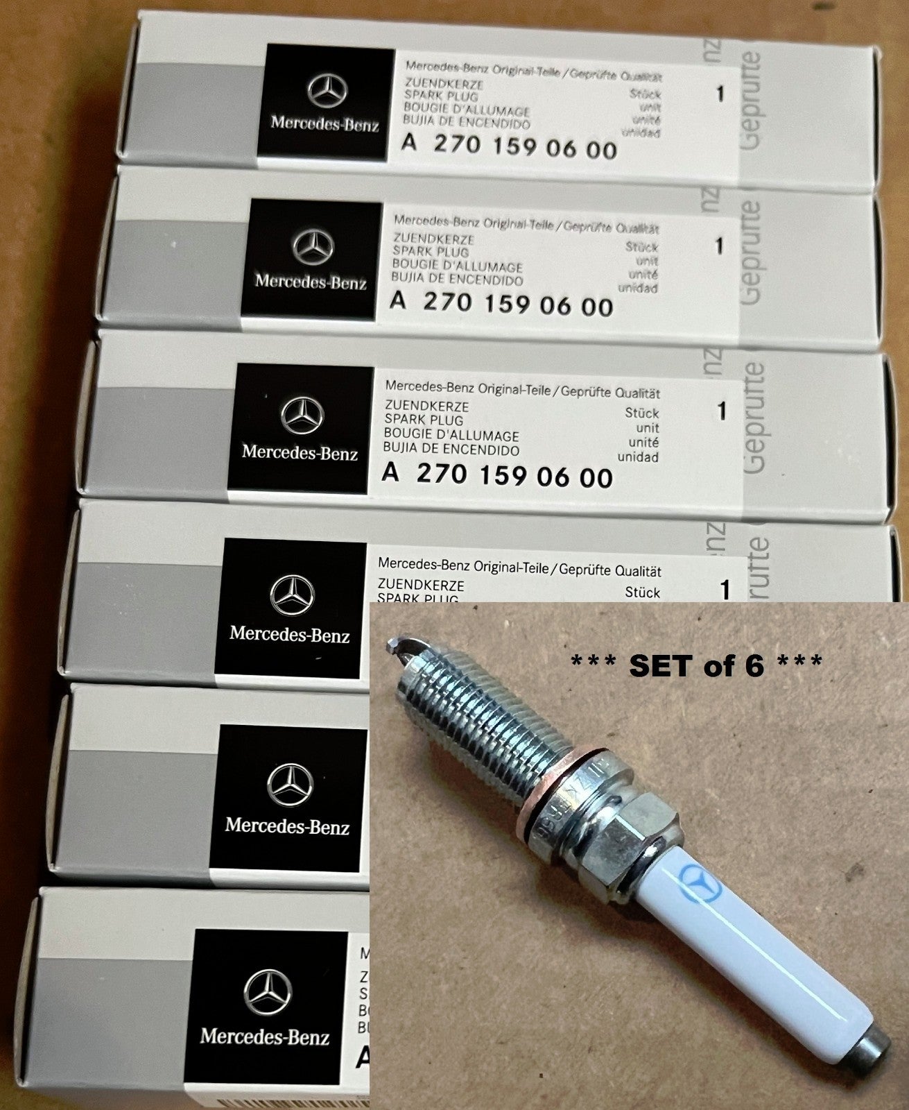 New Genuine OEM Mercedes  A2701590600  - Set of 6 Spark Plugs