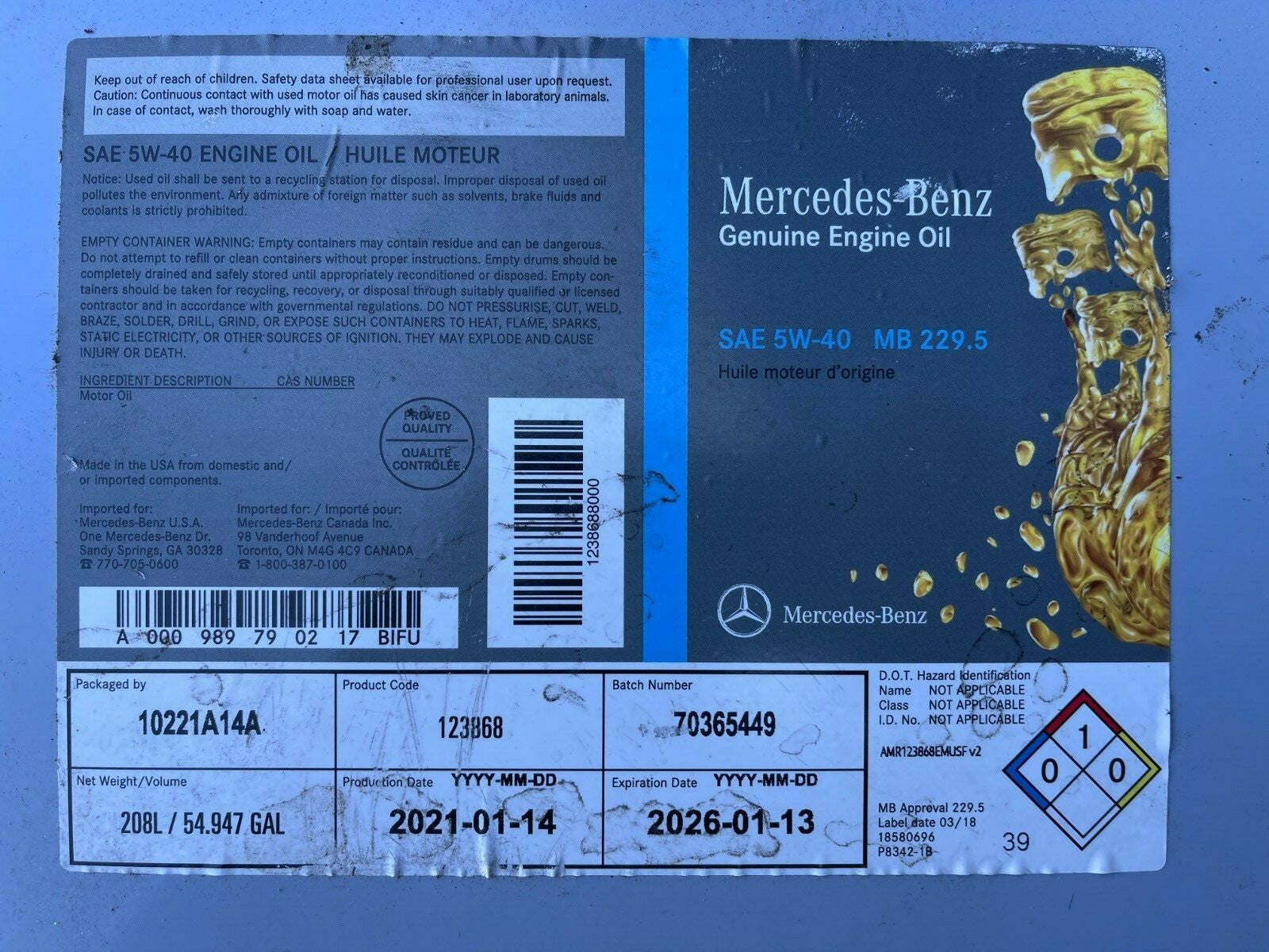 5X Genuine Mercedes Engine Oil 5W-40 Synthetic 1L 1.056 Quart 229.5 Certified